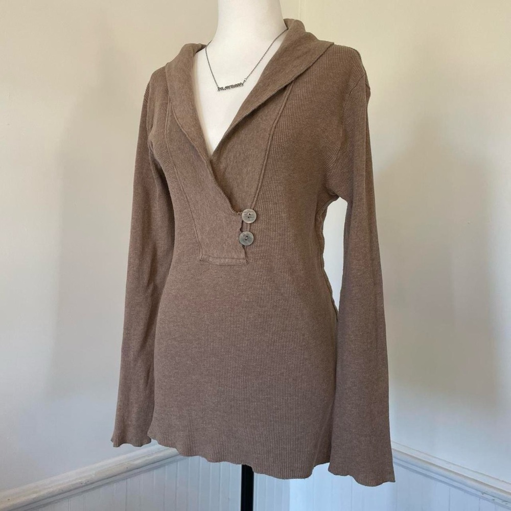 Old Navy - 2007 Tan Long Sleeve Collared V Neck Sweater Top